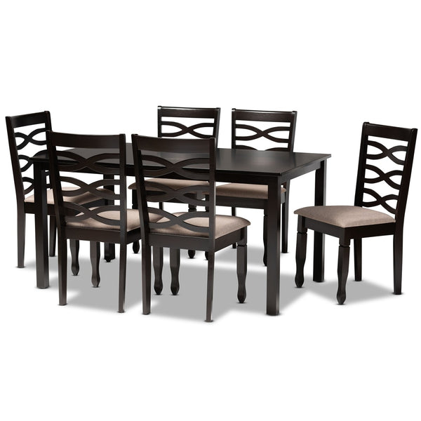 Baxton Studio Baxton Studio Lanier 7-Piece Dining Set - Modern Sand Upholstered Chairs & Dark Brown Table Elegance RH318C-Sand/Dark Brown-7PC Dining Set