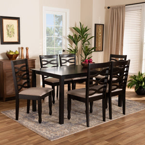 Baxton Studio Baxton Studio Lanier 7-Piece Dining Set - Modern Sand Upholstered Chairs & Dark Brown Table Elegance RH318C-Sand/Dark Brown-7PC Dining Set