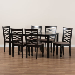 Baxton Studio Baxton Studio Lanier 7-Piece Dining Set - Modern Sand Upholstered Chairs & Dark Brown Table Elegance RH318C-Sand/Dark Brown-7PC Dining Set