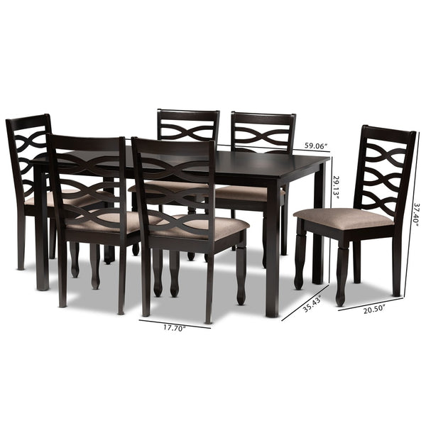 Baxton Studio Baxton Studio Lanier 7-Piece Dining Set - Modern Sand Upholstered Chairs & Dark Brown Table Elegance RH318C-Sand/Dark Brown-7PC Dining Set