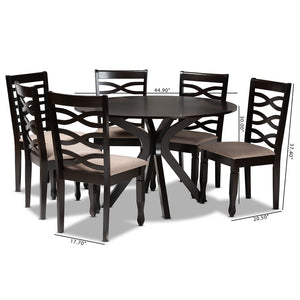 Baxton Studio Baxton Studio Mila 7-Piece Dining Set: Modern Round Table & Upholstered Chairs for Stylish Dining Mila-Sand/Dark Brown-7PC Dining Set