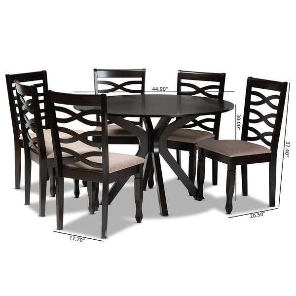 Baxton Studio Baxton Studio Mila 7-Piece Dining Set: Modern Round Table & Upholstered Chairs for Stylish Dining Mila-Sand/Dark Brown-7PC Dining Set