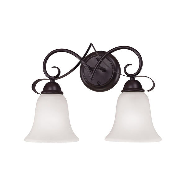 Thomas Lighting Brighton Two Light Vanity Fixture Oil Rubbed Bronze Curved Arms White Glass Bath Wall 1052BB/10