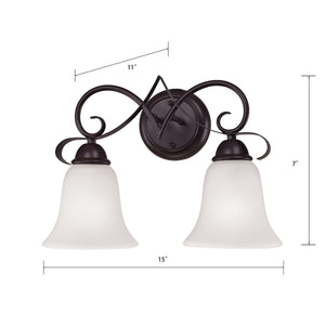 Thomas Lighting Brighton Two Light Vanity Fixture Oil Rubbed Bronze Curved Arms White Glass Bath Wall 1052BB/10