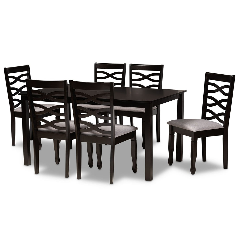 Baxton Studio Baxton Modern 7-Piece Dining Set with Grey Upholstered Chairs & Dark Brown Wood Table for Comfort RH318C-Grey/Dark Brown-7PC Dining Set