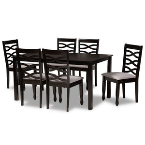 Baxton Studio Baxton Modern 7-Piece Dining Set with Grey Upholstered Chairs & Dark Brown Wood Table for Comfort RH318C-Grey/Dark Brown-7PC Dining Set