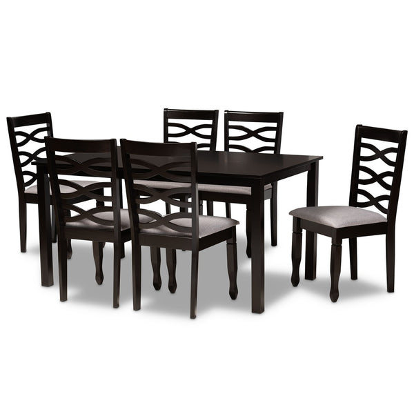 Baxton Studio Baxton Modern 7-Piece Dining Set with Grey Upholstered Chairs & Dark Brown Wood Table for Comfort RH318C-Grey/Dark Brown-7PC Dining Set