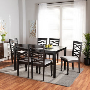 Baxton Studio Baxton Modern 7-Piece Dining Set with Grey Upholstered Chairs & Dark Brown Wood Table for Comfort RH318C-Grey/Dark Brown-7PC Dining Set