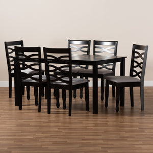Baxton Studio Baxton Modern 7-Piece Dining Set with Grey Upholstered Chairs & Dark Brown Wood Table for Comfort RH318C-Grey/Dark Brown-7PC Dining Set