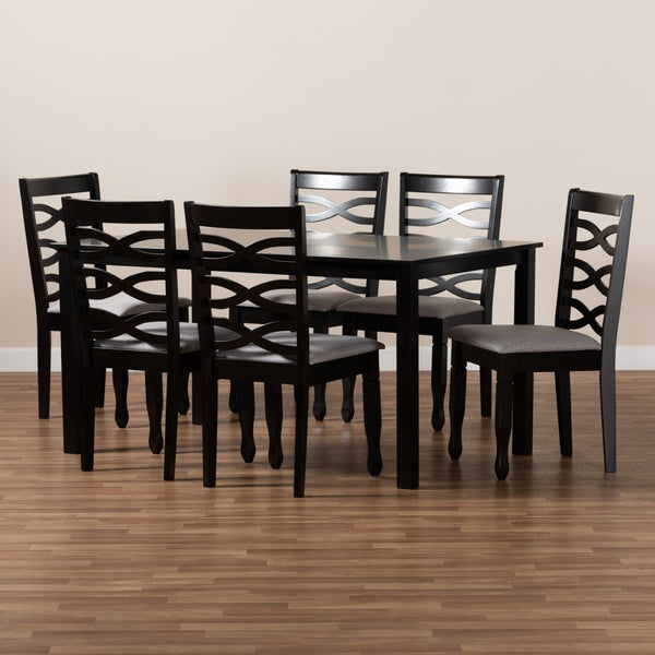 Baxton Studio Baxton Modern 7-Piece Dining Set with Grey Upholstered Chairs & Dark Brown Wood Table for Comfort RH318C-Grey/Dark Brown-7PC Dining Set