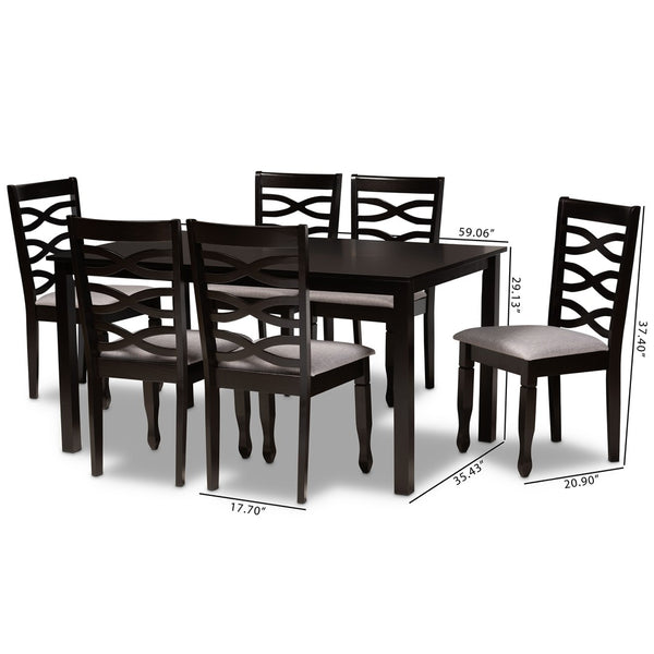 Baxton Studio Baxton Modern 7-Piece Dining Set with Grey Upholstered Chairs & Dark Brown Wood Table for Comfort RH318C-Grey/Dark Brown-7PC Dining Set