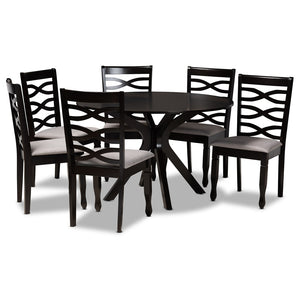 Baxton Studio Baxton Studio Mila 7-Piece Modern Dining Set - Elegant Grey Upholstered Chairs & Round Table Design Mila-Grey/Dark Brown-7PC Dining Set