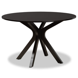 Baxton Studio Baxton Studio Mila 7-Piece Modern Dining Set - Elegant Grey Upholstered Chairs & Round Table Design Mila-Grey/Dark Brown-7PC Dining Set