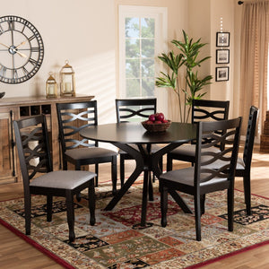 Baxton Studio Baxton Studio Mila 7-Piece Modern Dining Set - Elegant Grey Upholstered Chairs & Round Table Design Mila-Grey/Dark Brown-7PC Dining Set