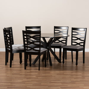 Baxton Studio Baxton Studio Mila 7-Piece Modern Dining Set - Elegant Grey Upholstered Chairs & Round Table Design Mila-Grey/Dark Brown-7PC Dining Set