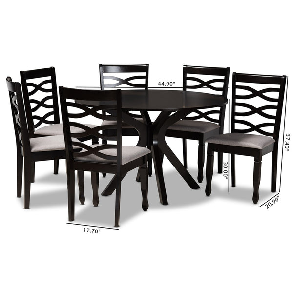 Baxton Studio Baxton Studio Mila 7-Piece Modern Dining Set - Elegant Grey Upholstered Chairs & Round Table Design Mila-Grey/Dark Brown-7PC Dining Set