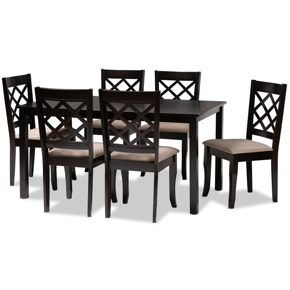 Baxton Studio Baxton Verner 7-Piece Modern Dining Set with Sand Upholstery & Dark Brown Wood Finish for Comfort RH330C-Sand/Dark Brown-7PC Dining Set