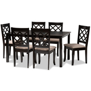 Baxton Studio Baxton Verner 7-Piece Modern Dining Set with Sand Upholstery & Dark Brown Wood Finish for Comfort RH330C-Sand/Dark Brown-7PC Dining Set