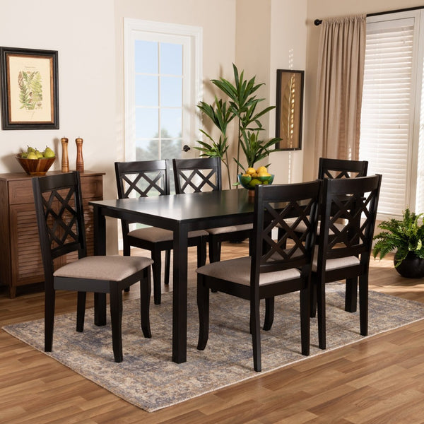 Baxton Studio Baxton Verner 7-Piece Modern Dining Set with Sand Upholstery & Dark Brown Wood Finish for Comfort RH330C-Sand/Dark Brown-7PC Dining Set