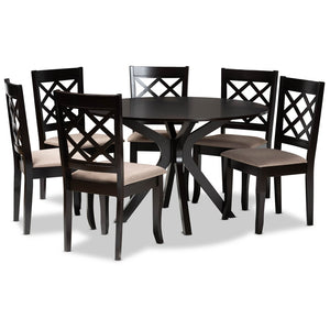 Baxton Studio Baxton Studio Jana 7-Piece Dining Set: Contemporary Round Table & Plush Sand Upholstered Chairs Jana-Sand/Dark Brown-7PC Dining Set
