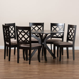 Baxton Studio Baxton Studio Jana 7-Piece Dining Set: Contemporary Round Table & Plush Sand Upholstered Chairs Jana-Sand/Dark Brown-7PC Dining Set