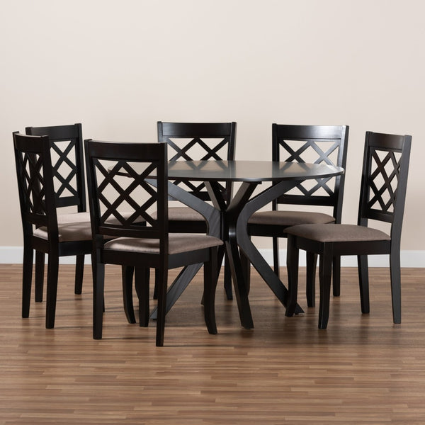 Baxton Studio Baxton Studio Jana 7-Piece Dining Set: Contemporary Round Table & Plush Sand Upholstered Chairs Jana-Sand/Dark Brown-7PC Dining Set