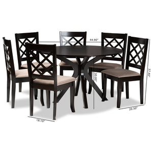 Baxton Studio Baxton Studio Jana 7-Piece Dining Set: Contemporary Round Table & Plush Sand Upholstered Chairs Jana-Sand/Dark Brown-7PC Dining Set