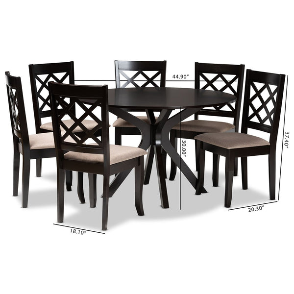 Baxton Studio Baxton Studio Jana 7-Piece Dining Set: Contemporary Round Table & Plush Sand Upholstered Chairs Jana-Sand/Dark Brown-7PC Dining Set
