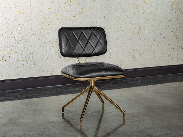 Sunpan Virtu Tufted Faux Leather Swivel Dining Chair with Bronze Iron Frame for Lounge 105319