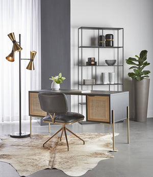Sunpan Virtu Tufted Faux Leather Swivel Dining Chair with Bronze Iron Frame for Lounge 105319