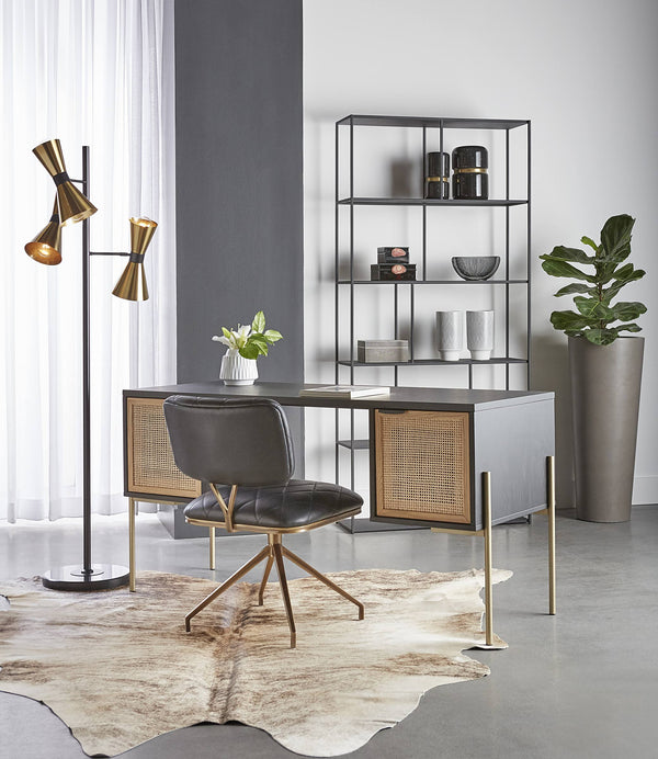 Sunpan Virtu Tufted Faux Leather Swivel Dining Chair with Bronze Iron Frame for Lounge 105319