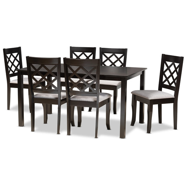Baxton Studio Baxton Verner 7-Piece Dining Set: Modern Grey Fabric Chairs & Dark Brown Wood Table for Elegance RH330C-Grey/Dark Brown-7PC Dining Set
