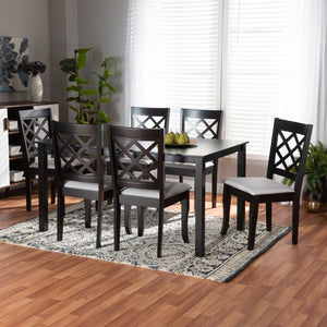 Baxton Studio Baxton Verner 7-Piece Dining Set: Modern Grey Fabric Chairs & Dark Brown Wood Table for Elegance RH330C-Grey/Dark Brown-7PC Dining Set