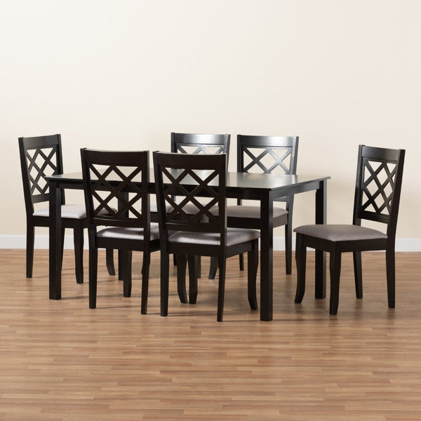 Baxton Studio Baxton Verner 7-Piece Dining Set: Modern Grey Fabric Chairs & Dark Brown Wood Table for Elegance RH330C-Grey/Dark Brown-7PC Dining Set