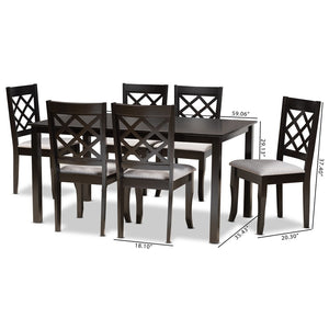 Baxton Studio Baxton Verner 7-Piece Dining Set: Modern Grey Fabric Chairs & Dark Brown Wood Table for Elegance RH330C-Grey/Dark Brown-7PC Dining Set