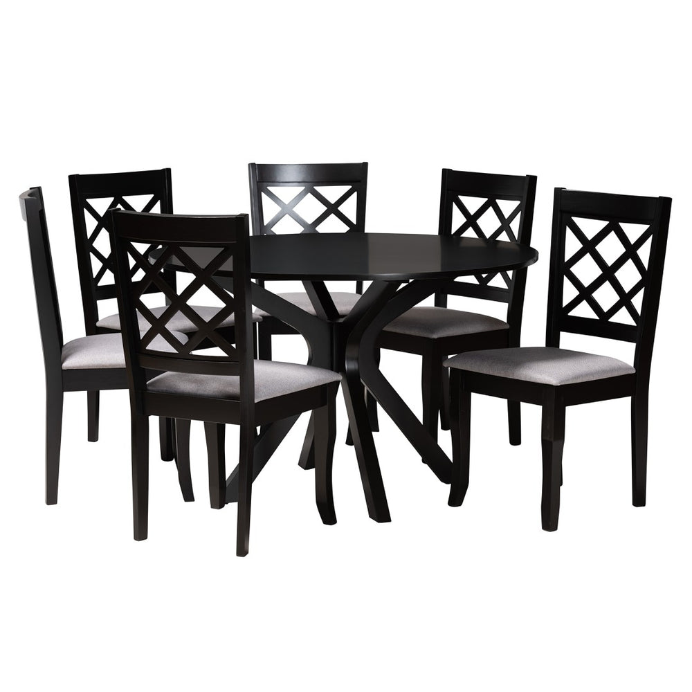 Baxton Studio Baxton Studio Jana 7-Piece Modern Dining Set with Grey Fabric Chairs & Espresso Wood Table Finish Jana-Grey/Dark Brown-7PC Dining Set
