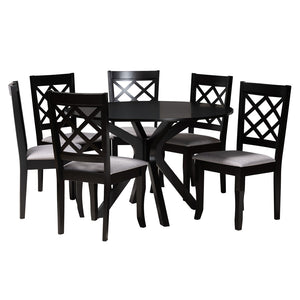 Baxton Studio Baxton Studio Jana 7-Piece Modern Dining Set with Grey Fabric Chairs & Espresso Wood Table Finish Jana-Grey/Dark Brown-7PC Dining Set
