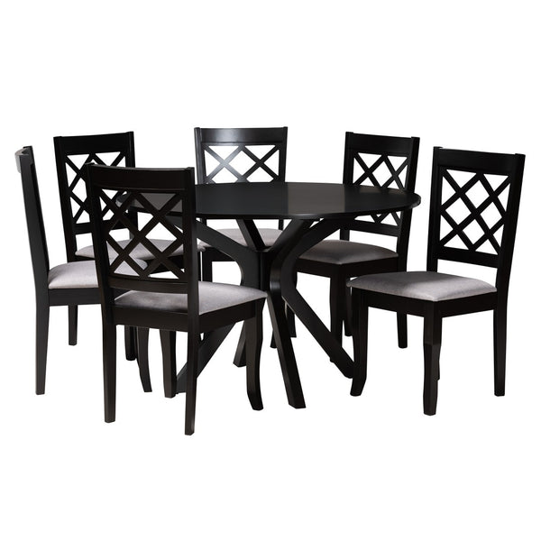 Baxton Studio Baxton Studio Jana 7-Piece Modern Dining Set with Grey Fabric Chairs & Espresso Wood Table Finish Jana-Grey/Dark Brown-7PC Dining Set