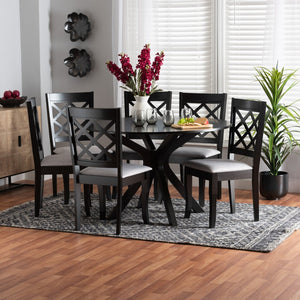 Baxton Studio Baxton Studio Jana 7-Piece Modern Dining Set with Grey Fabric Chairs & Espresso Wood Table Finish Jana-Grey/Dark Brown-7PC Dining Set