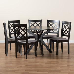 Baxton Studio Baxton Studio Jana 7-Piece Modern Dining Set with Grey Fabric Chairs & Espresso Wood Table Finish Jana-Grey/Dark Brown-7PC Dining Set