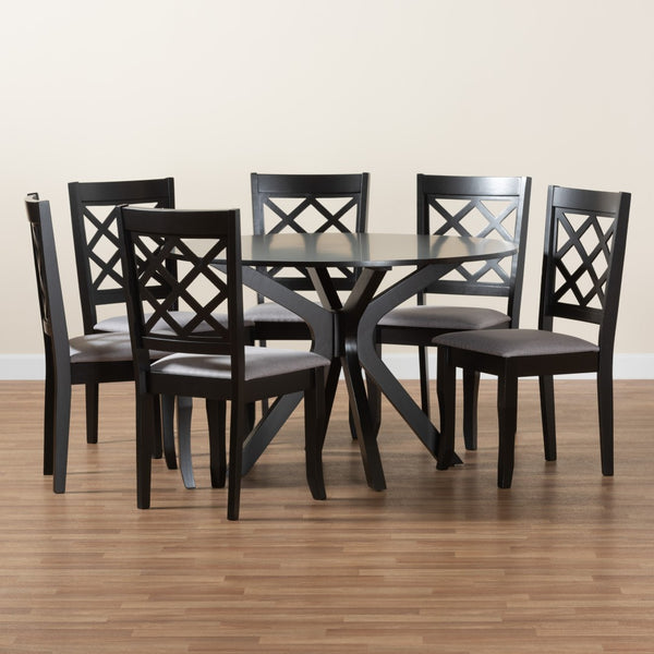 Baxton Studio Baxton Studio Jana 7-Piece Modern Dining Set with Grey Fabric Chairs & Espresso Wood Table Finish Jana-Grey/Dark Brown-7PC Dining Set