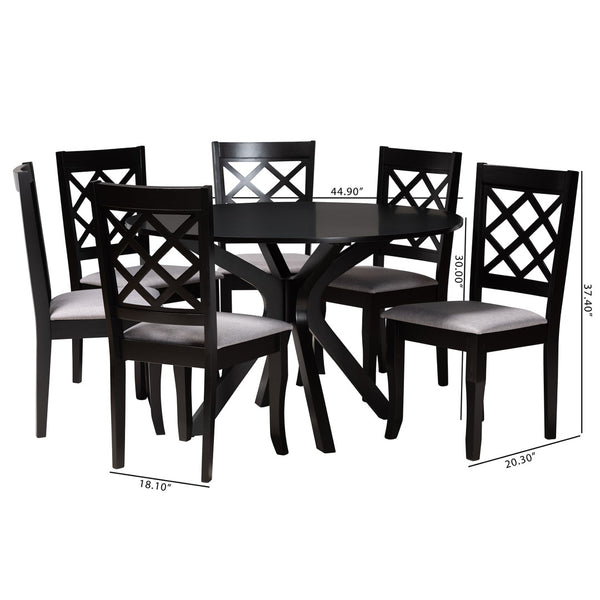 Baxton Studio Baxton Studio Jana 7-Piece Modern Dining Set with Grey Fabric Chairs & Espresso Wood Table Finish Jana-Grey/Dark Brown-7PC Dining Set