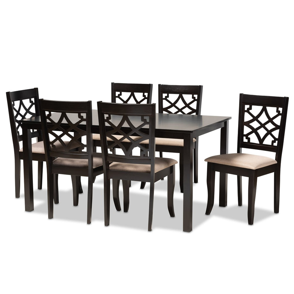 Baxton Studio Baxton Mael 7-Piece Modern Dining Set with Sand Upholstered Chairs & Espresso Oak Table - Comfort & Style RH331C-Sand/Dark Brown-7PC Dining Set