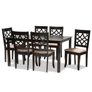 Baxton Studio Baxton Mael 7-Piece Modern Dining Set with Sand Upholstered Chairs & Espresso Oak Table - Comfort & Style RH331C-Sand/Dark Brown-7PC Dining Set