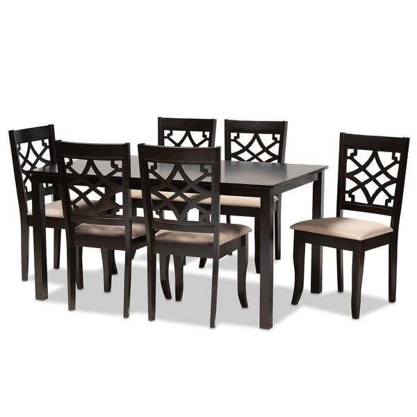 Baxton Studio Baxton Mael 7-Piece Modern Dining Set with Sand Upholstered Chairs & Espresso Oak Table - Comfort & Style RH331C-Sand/Dark Brown-7PC Dining Set