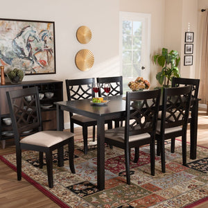 Baxton Studio Baxton Mael 7-Piece Modern Dining Set with Sand Upholstered Chairs & Espresso Oak Table - Comfort & Style RH331C-Sand/Dark Brown-7PC Dining Set