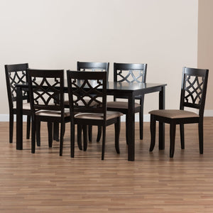 Baxton Studio Baxton Mael 7-Piece Modern Dining Set with Sand Upholstered Chairs & Espresso Oak Table - Comfort & Style RH331C-Sand/Dark Brown-7PC Dining Set