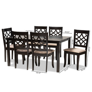Baxton Studio Baxton Mael 7-Piece Modern Dining Set with Sand Upholstered Chairs & Espresso Oak Table - Comfort & Style RH331C-Sand/Dark Brown-7PC Dining Set