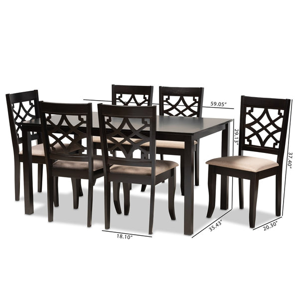 Baxton Studio Baxton Mael 7-Piece Modern Dining Set with Sand Upholstered Chairs & Espresso Oak Table - Comfort & Style RH331C-Sand/Dark Brown-7PC Dining Set