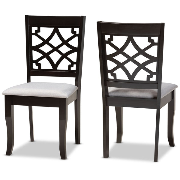 Baxton Studio Baxton Modern Grey Fabric Dining Chair Set - 2-Piece with Dark Brown Wood Finish and Cut-Out Back RH331C-Grey/Dark Brown-DC-2PK